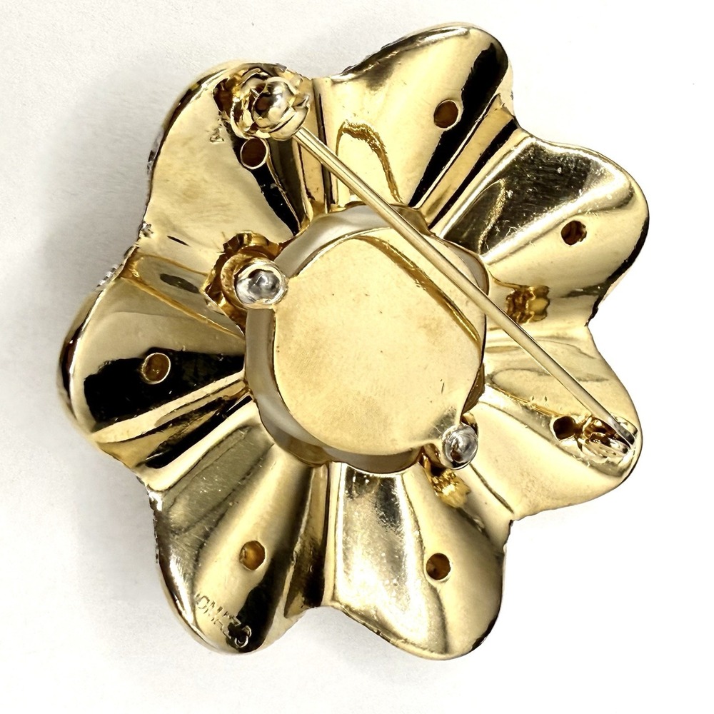Rare Vintage Jomaz Brooch Earrings Set Gold Tone Crystal Faux Pearl Floral Clip - Picture 7 of 9